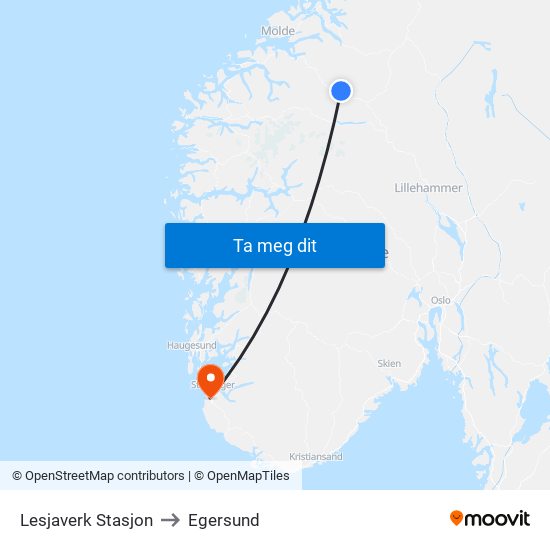 Lesjaverk Stasjon to Egersund map