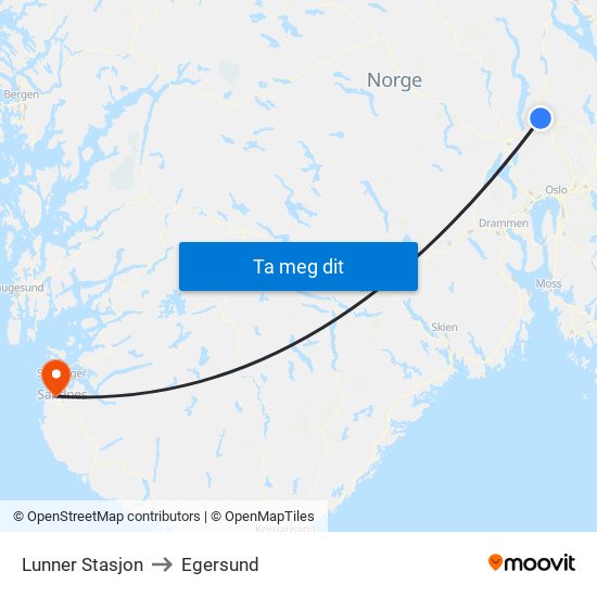 Lunner Stasjon to Egersund map