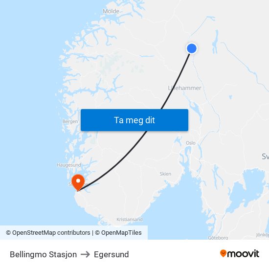 Bellingmo Stasjon to Egersund map