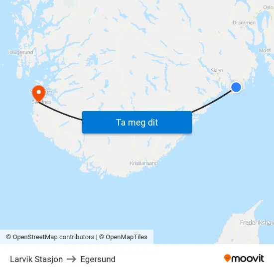 Larvik Stasjon to Egersund map