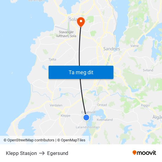 Klepp Stasjon to Egersund map