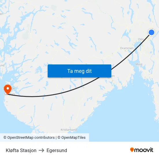 Kløfta Stasjon to Egersund map