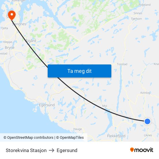 Storekvina Stasjon to Egersund map