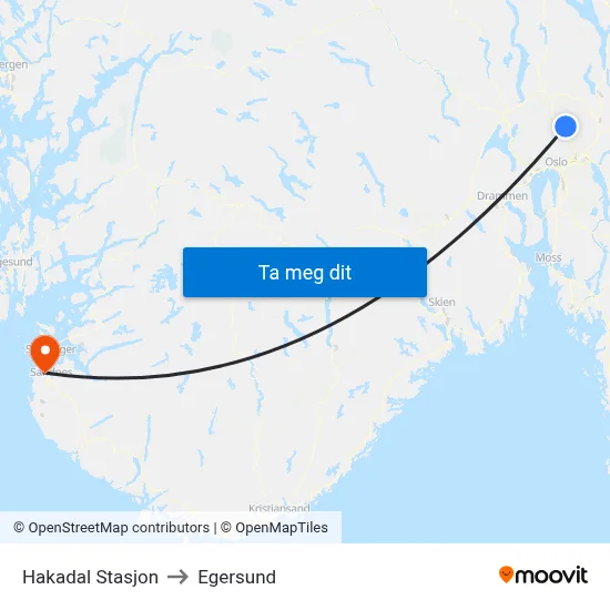 Hakadal Stasjon to Egersund map