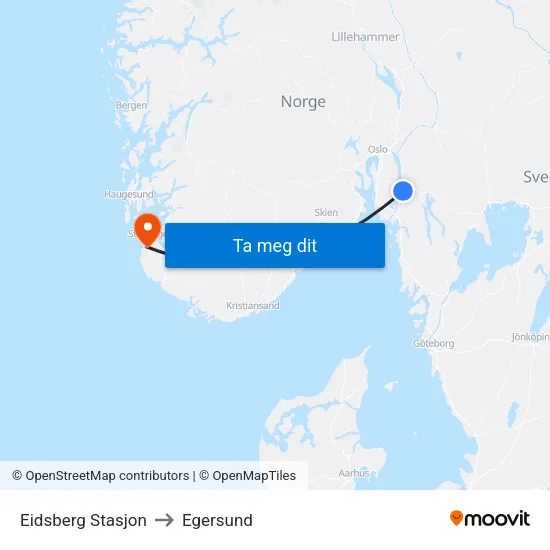 Eidsberg Stasjon to Egersund map