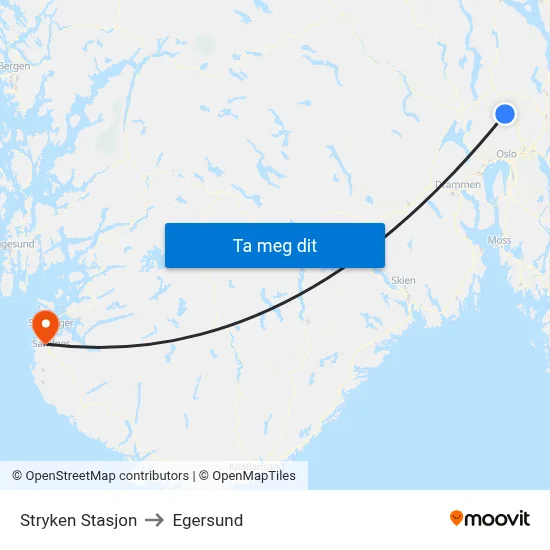 Stryken Stasjon to Egersund map