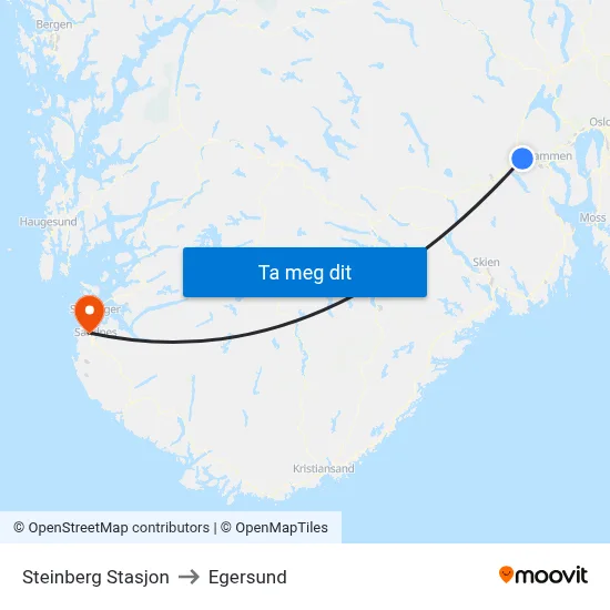 Steinberg Stasjon to Egersund map