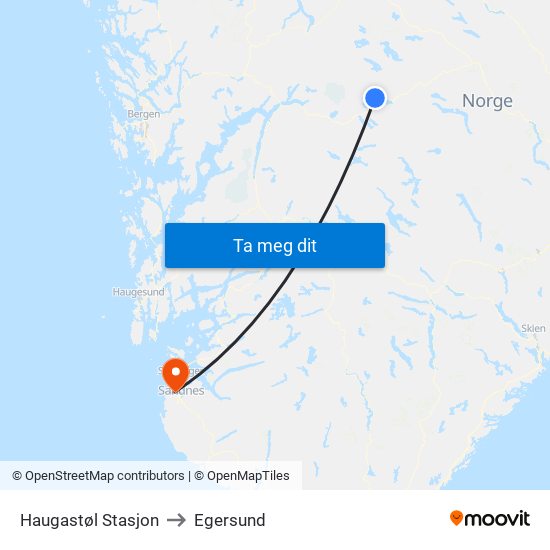 Haugastøl Stasjon to Egersund map