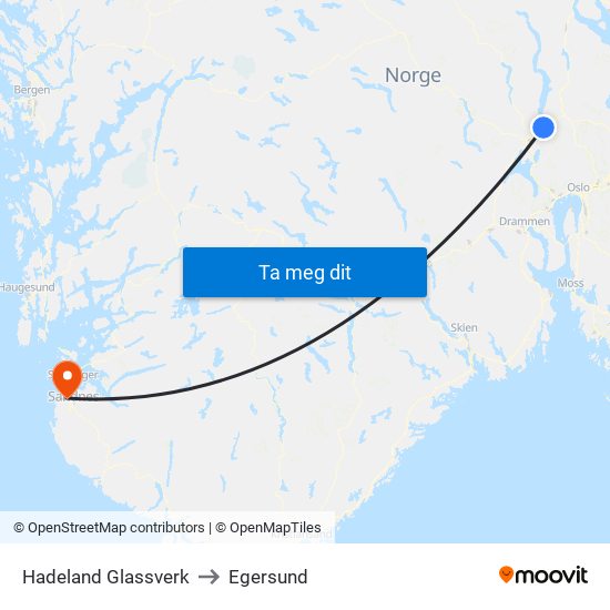 Hadeland Glassverk to Egersund map