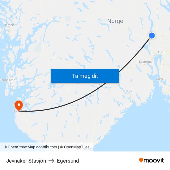 Jevnaker Stasjon to Egersund map