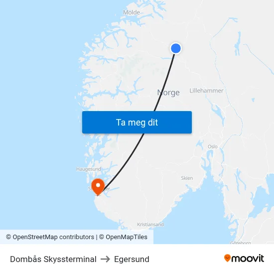 Dombås Skyssterminal to Egersund map