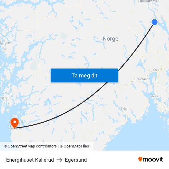 Energihuset Kallerud to Egersund map