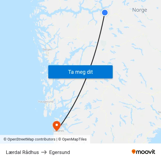 Lærdal Rådhus to Egersund map