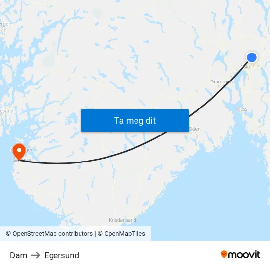 Dam to Egersund map