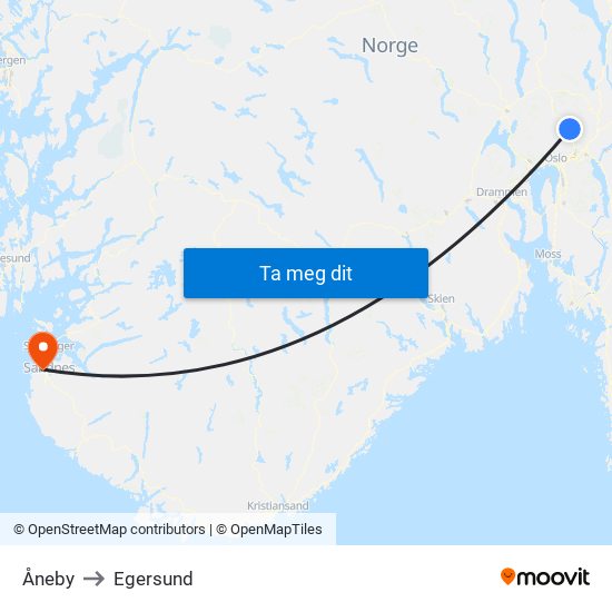 Åneby to Egersund map