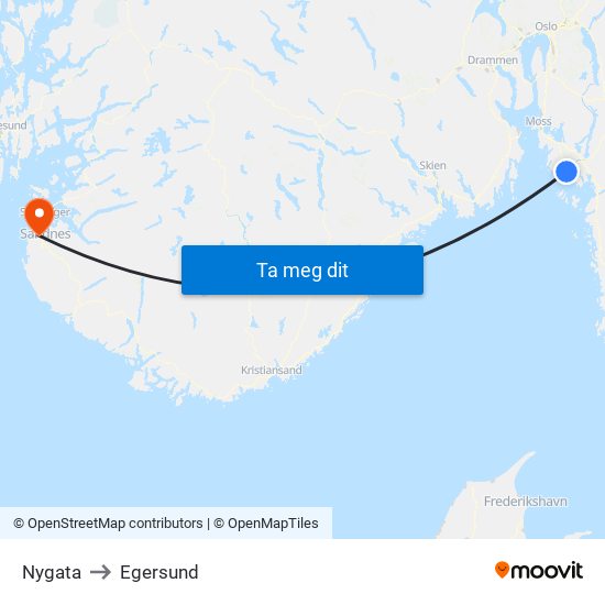 Nygata to Egersund map