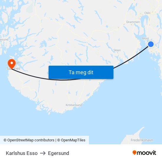 Karlshus Esso to Egersund map
