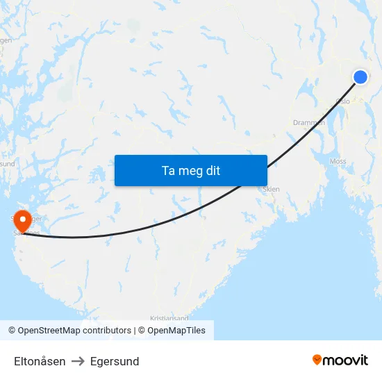 Eltonåsen to Egersund map