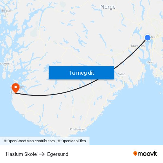 Haslum Skole to Egersund map
