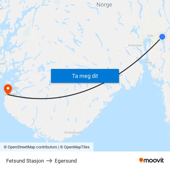 Fetsund Stasjon to Egersund map