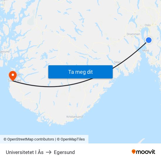 Universitetet I Ås to Egersund map