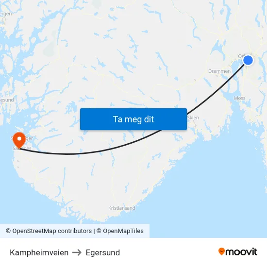 Kampheimveien to Egersund map