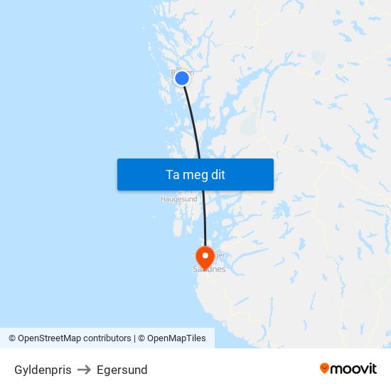 Gyldenpris to Egersund map