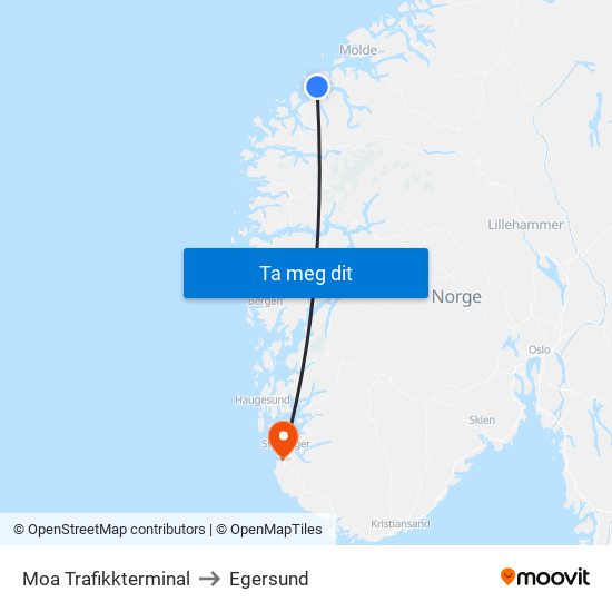 Moa Trafikkterminal to Egersund map