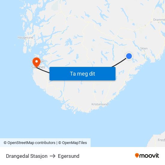 Drangedal Stasjon to Egersund map