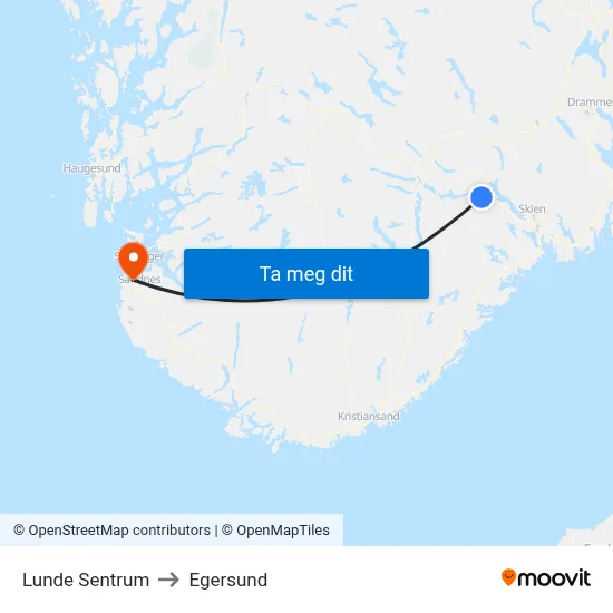 Lunde Sentrum to Egersund map