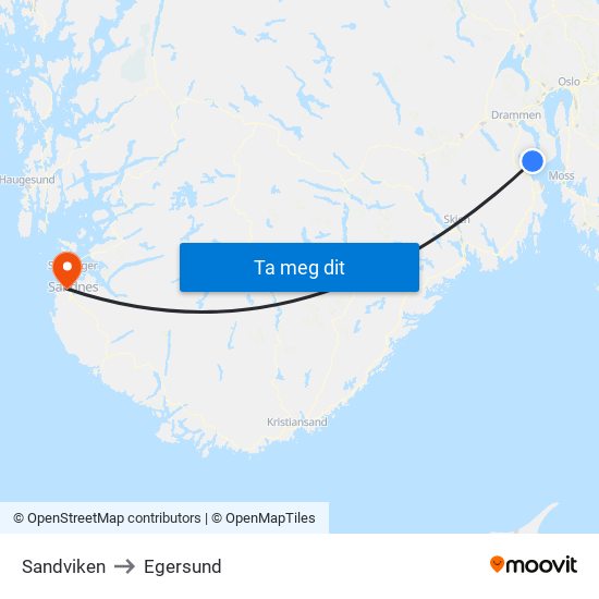 Sandviken to Egersund map
