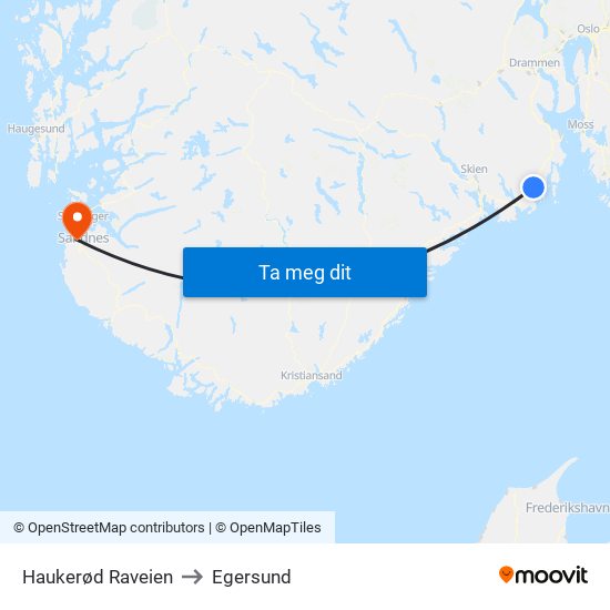 Haukerød Raveien to Egersund map