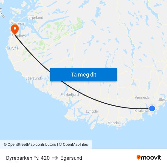 Dyreparken Fv. 420 to Egersund map
