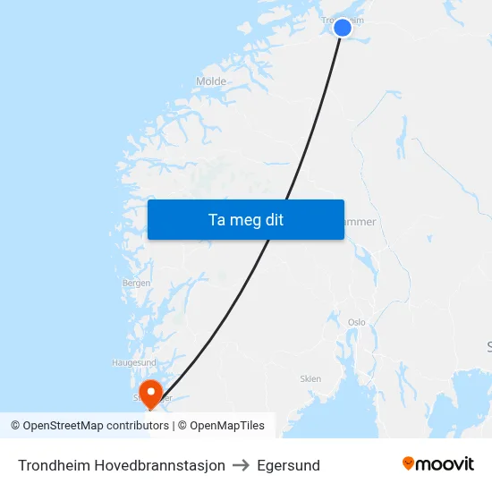 Trondheim Hovedbrannstasjon to Egersund map