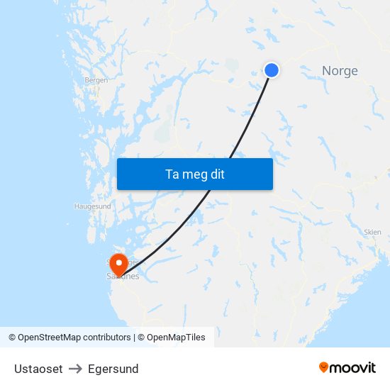 Ustaoset to Egersund map