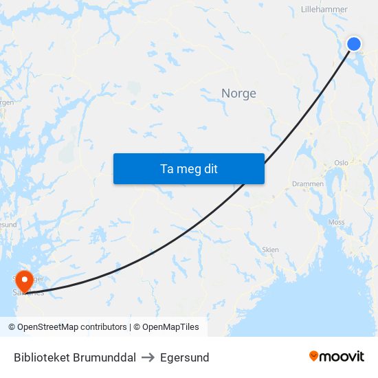 Biblioteket Brumunddal to Egersund map