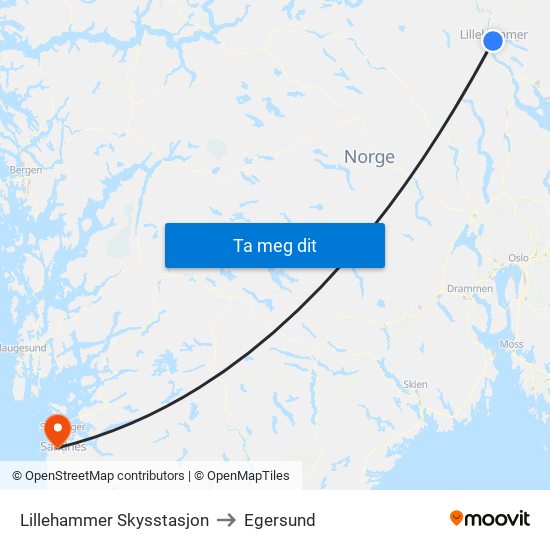 Lillehammer Skysstasjon to Egersund map