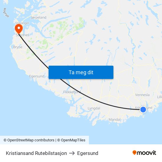 Kristiansand Rutebilstasjon to Egersund map