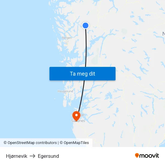 Hjørnevik to Egersund map
