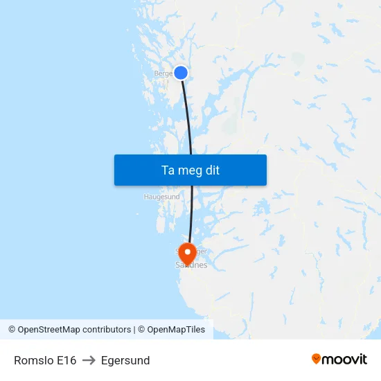 Romslo E16 to Egersund map