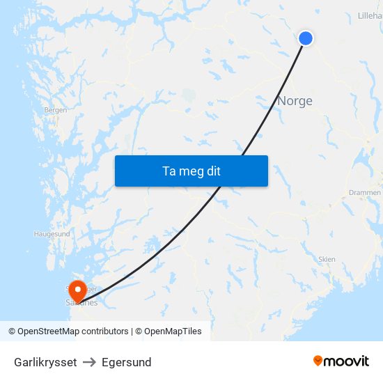 Garlikrysset to Egersund map