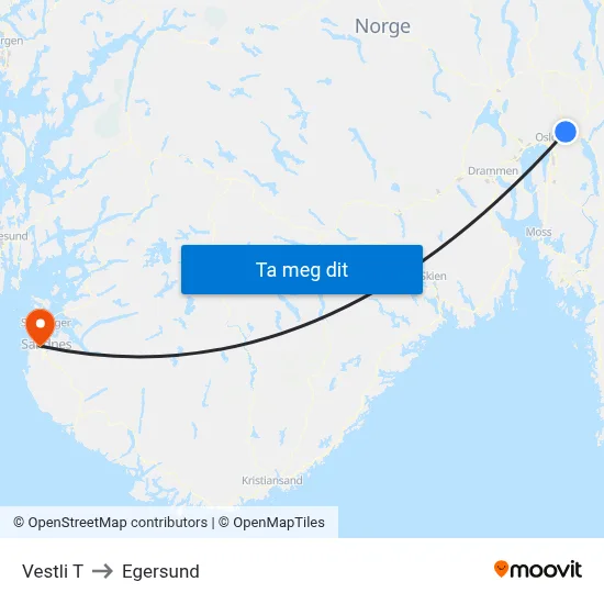 Vestli T to Egersund map