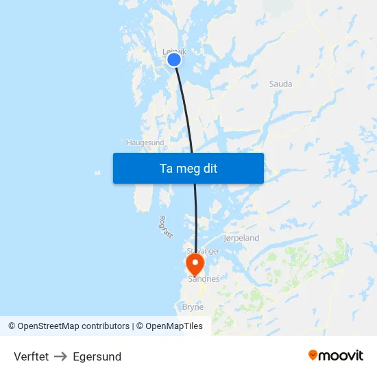 Verftet to Egersund map