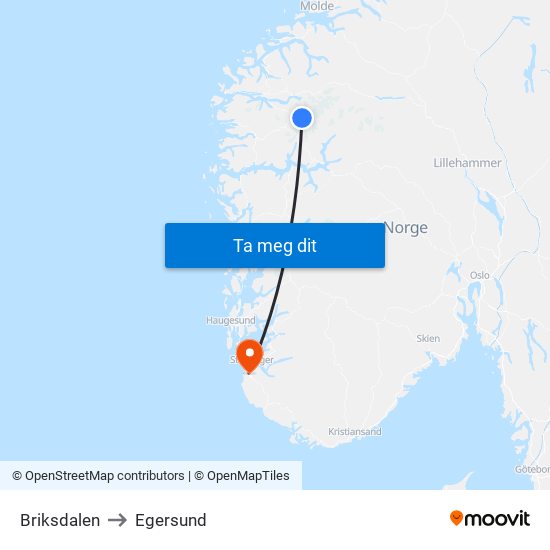 Briksdalen to Egersund map