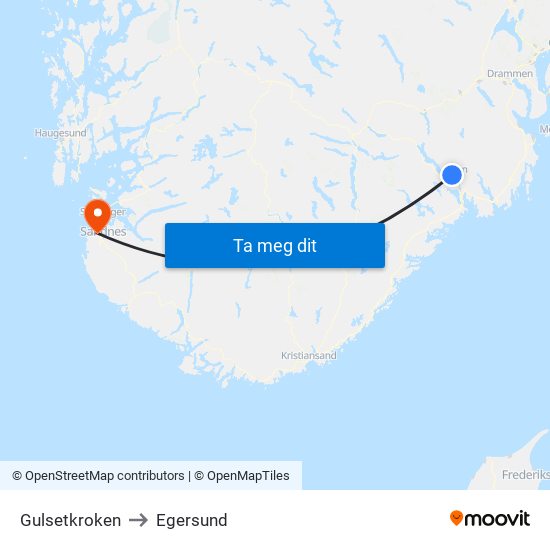 Gulsetkroken to Egersund map