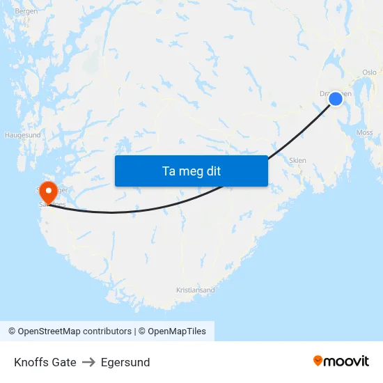 Knoffs Gate to Egersund map