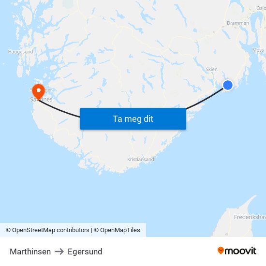 Marthinsen to Egersund map