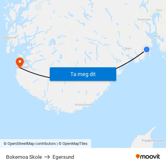 Bokemoa Skole to Egersund map