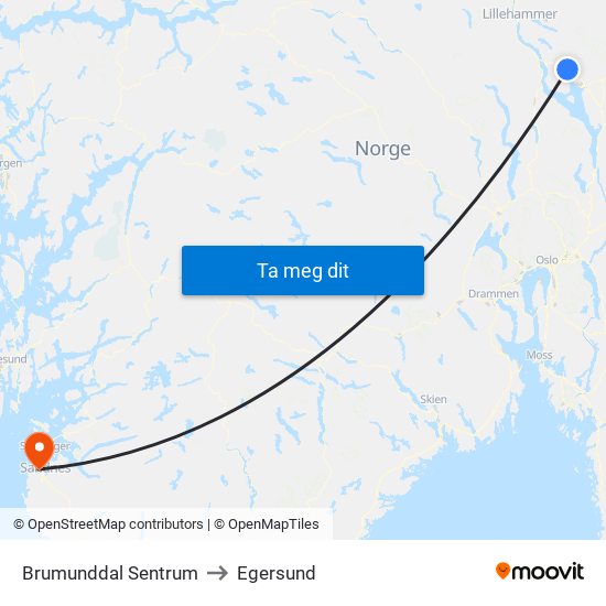 Brumunddal Sentrum to Egersund map