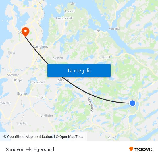 Sundvor to Egersund map